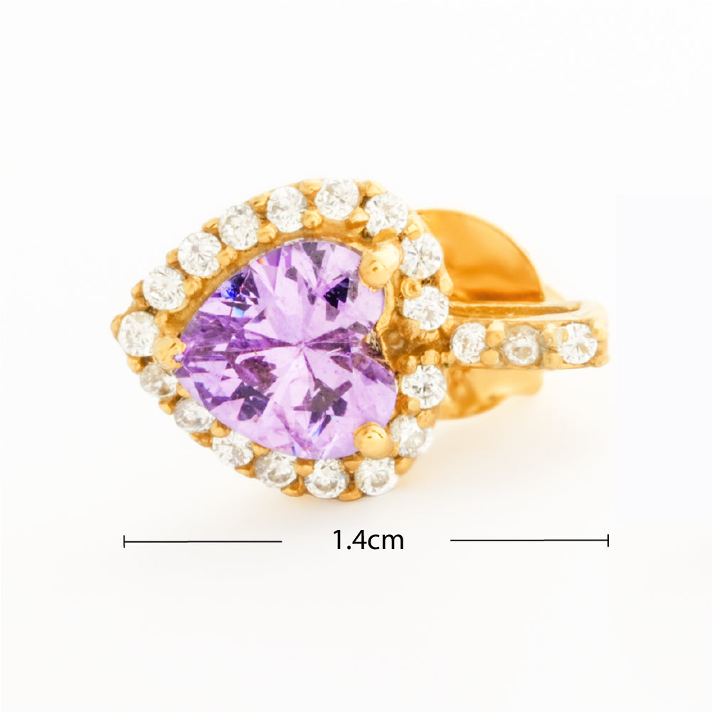 925 Sterling Silver 18K Gold Plated Amethyst Heart Studs